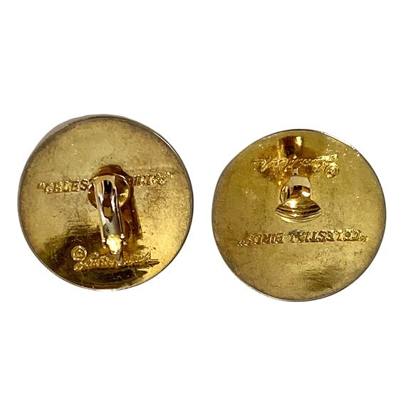 70s 80s LARGE Laurel Burch Celestial Birds Clip On Earrings | Black & Gold | 1" - Picture 6 of 6